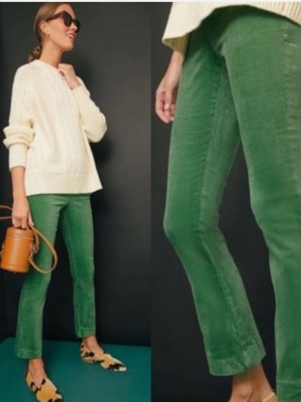 Tuckernuck Ashford Green Stretch Corduroy Pants High Rise Cropped Kick Hem Sz L
